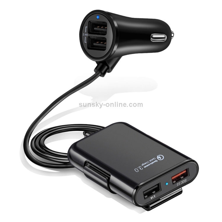 HMQ-C801 Chargeur de voiture USB 1,8 m 8A Max 4 ports avec concentrateur USB extensible pour le chargement des sièges avant et arrière (noir) - 2