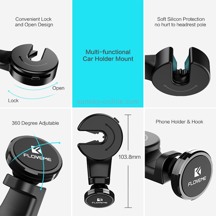 FLOVEME Universal Car Back Seat Hanger Hook Mobile Phone Magnetic Holder FLOVEME Universal Car Back Seat Hanger Hook Mobile Phone Magnetic Holder