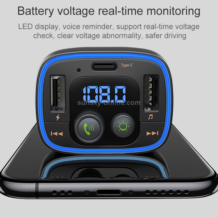 REMAX RCC230 Kezhi Series 2.4A Quick Charge Digital Display Car Charger with Colorful Atmosphere Light, Support Bluetooth Hands-free Calling & FM & U Disk / TF Card