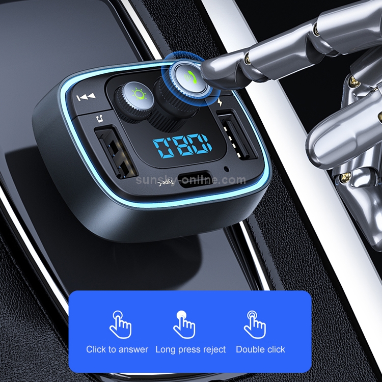 REMAX RCC230 Kezhi Series 2.4A Quick Charge Digital Display Car Charger with Colorful Atmosphere Light, Support Bluetooth Hands-free Calling & FM & U Disk / TF Card