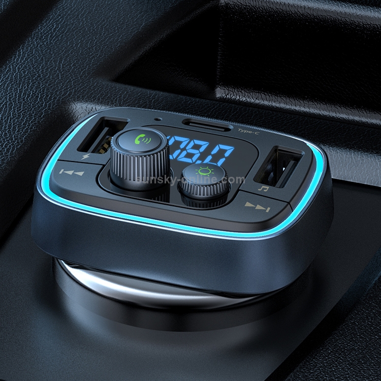REMAX RCC230 Kezhi Series 2.4A Quick Charge Digital Display Car Charger with Colorful Atmosphere Light, Support Bluetooth Hands-free Calling & FM & U Disk / TF Card