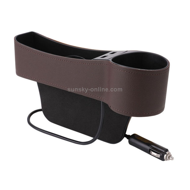 Coche multifuncional Co-piloto Asiento Consola Caja de cuero PU Encendedor de cigarrillos Bolsillo de carga Portavasos Espacio del asiento Caja de almacenamiento lateral (café) - 1