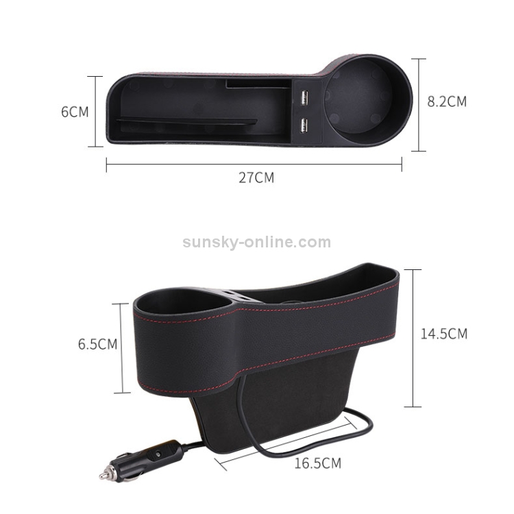 Coche multifuncional Co-piloto Asiento Consola Caja de cuero PU Encendedor de cigarrillos Bolsillo de carga Portavasos Espacio del asiento Caja de almacenamiento lateral (café) - 2