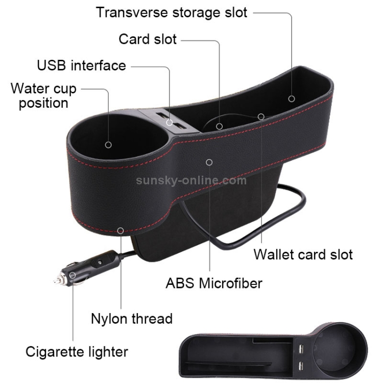 Coche multifuncional Co-piloto Asiento Consola Caja de cuero PU Encendedor de cigarrillos Bolsillo de carga Portavasos Espacio del asiento Caja de almacenamiento lateral (café) - 3