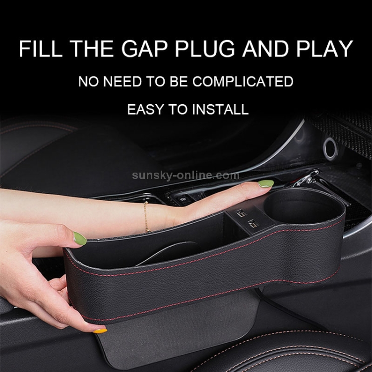 Coche multifuncional Co-piloto Asiento Consola Caja de cuero PU Encendedor de cigarrillos Bolsillo de carga Portavasos Espacio del asiento Caja de almacenamiento lateral (café) - 6