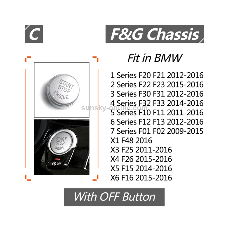 Couvercle de bouton poussoir de clé de démarrage de moteur de voiture pour  châssis BMW G / F, avec démarrage et arrêt (argent)
