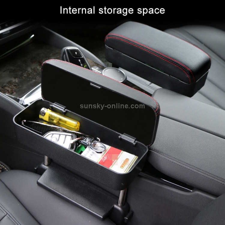 2 PCS Universal Car PU Leder umwickelte Armlehnenbox Kissen Auto  Armlehnenbox Matte mit Aufbewahrungsbox (Schwarz Weiß)