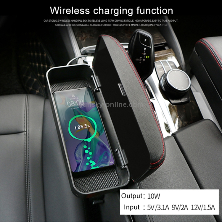 2 PCS Universal Car Wireless Qi Cargador estándar PU Cuero envuelto Reposabrazos Caja Cojín Coche Reposabrazos Caja Alfombrilla con caja de almacenamiento (Negro) - 12