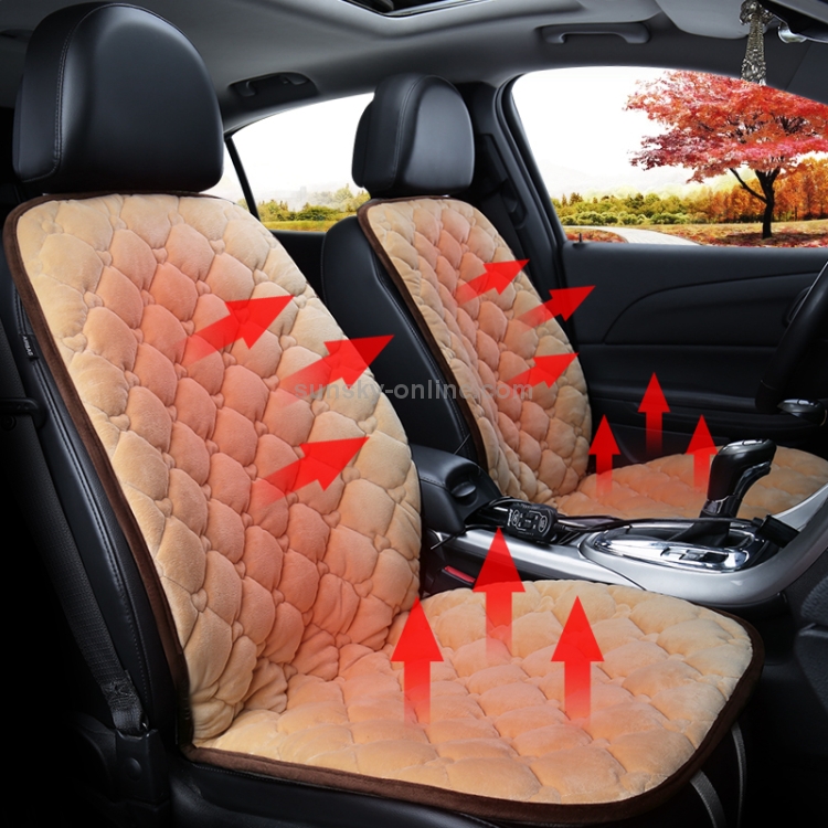 Couverture chauffante de coussin de chauffage de siège avant de voiture 12V  hiver chauffé chaud, double siège (beige)