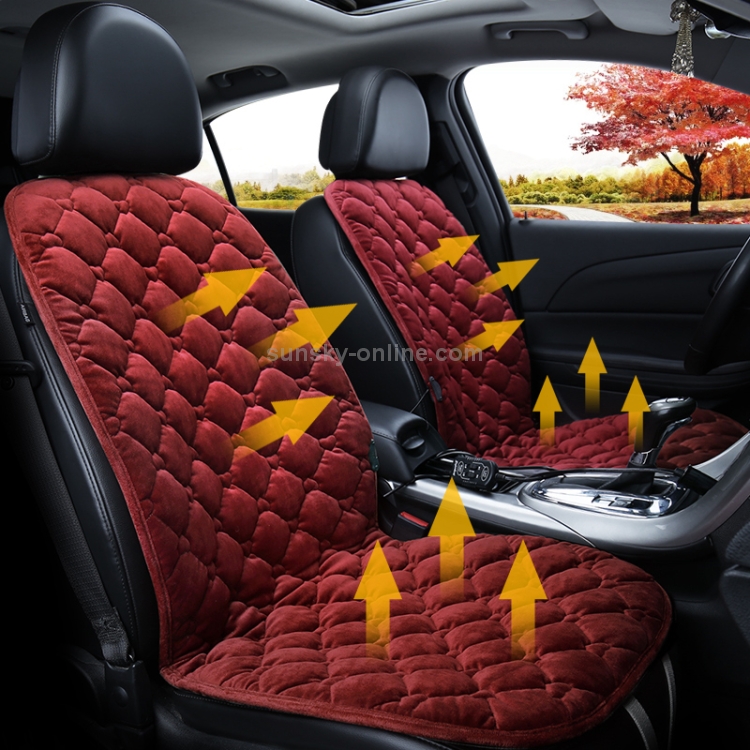 Couverture chauffante de coussin de chauffage de siège avant de voiture 12V  hiver chauffé chaud, double siège (rouge)