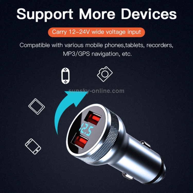 KUULAA KL-O119 36W QC3.0 USB + PD USB-C / Type-C Interface Aluminum Alloy Car Charger with Digital Display