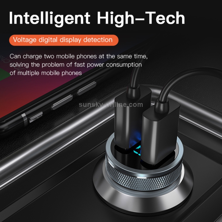 KUULAA KL-O119 36W QC3.0 USB + PD USB-C / Type-C Interface Aluminum Alloy Car Charger with Digital Display