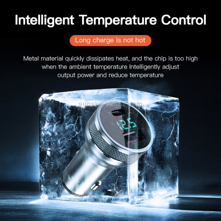 KUULAA KL-O119 36W QC3.0 USB + PD USB-C / Type-C Interface Aluminum Alloy Car Charger with Digital Display