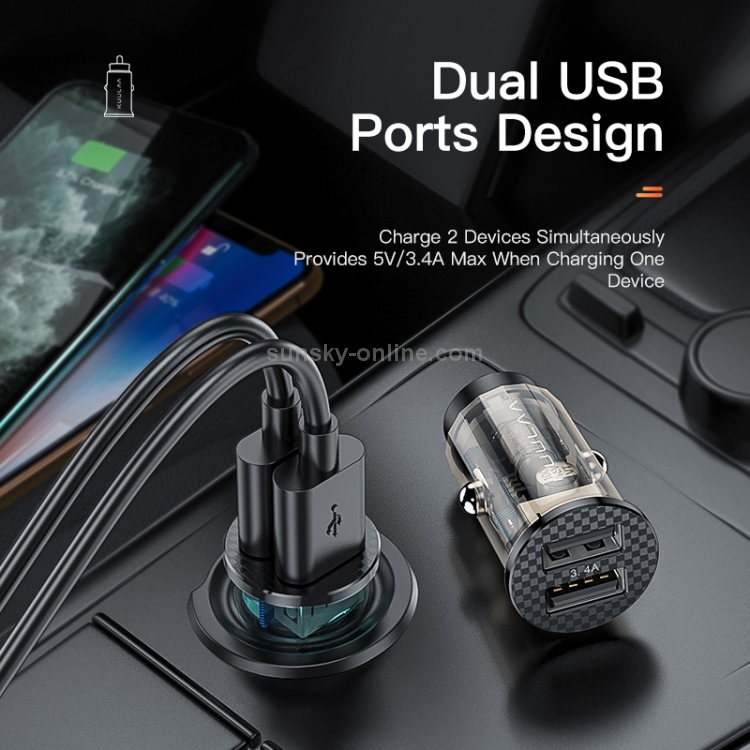 KUULAA KL-CD09 17W 5V 3.4A Dual USB Ports Transparent Mini Car Charger(Blue) KUULAA KL-CD09 17W 5V 3.4A Dual USB Ports Transparent Mini Car Charger(Blue)