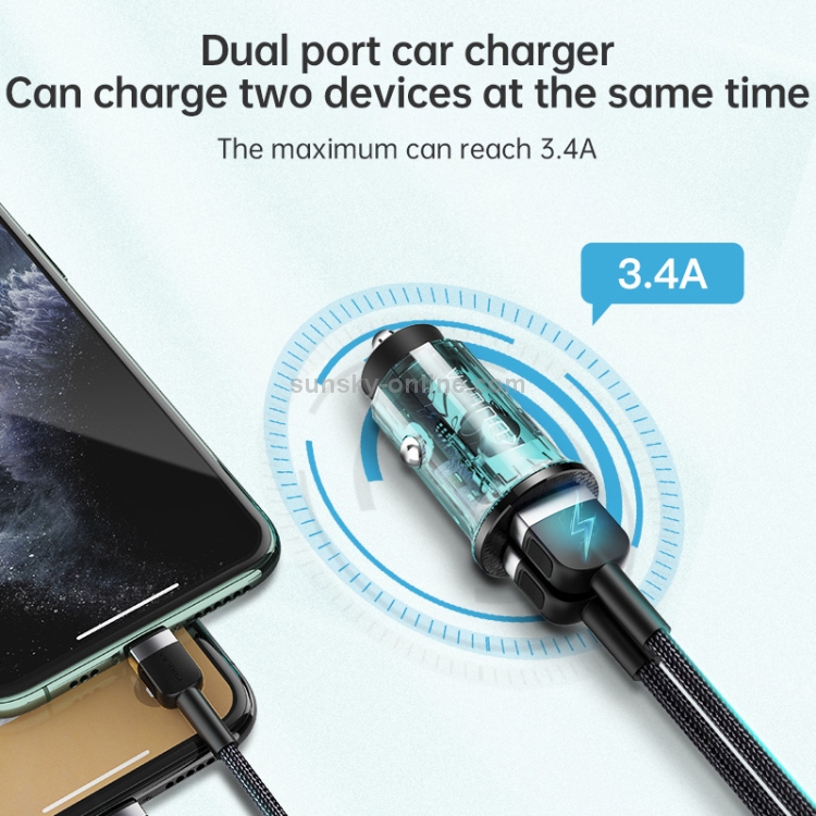KUULAA KL-CD09 17W 5V 3.4A Dual USB Ports Transparent Mini Car Charger(Blue) KUULAA KL-CD09 17W 5V 3.4A Dual USB Ports Transparent Mini Car Charger(Blue)