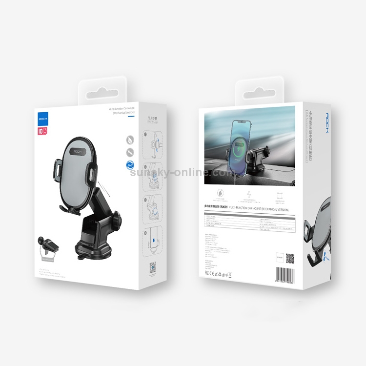 ROCK SPACE RAM0009 Suction Cup Retractable Rotating Mechanical Car Holder, Suitable for Phones within 66-102mm Width ROCK SPACE RAM0009 Suction Cup Retractable Rotating Mechanical Car Holder, Suitable for Phones within 66-102mm Width