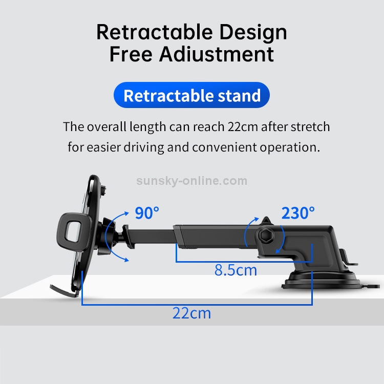 ROCK SPACE RAM0009 Suction Cup Retractable Rotating Mechanical Car Holder, Suitable for Phones within 66-102mm Width ROCK SPACE RAM0009 Suction Cup Retractable Rotating Mechanical Car Holder, Suitable for Phones within 66-102mm Width
