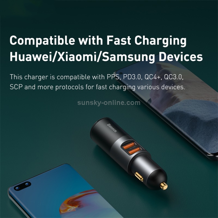 Baseus Share U+U 120W Together Fast Charge Car Charger with Cigarette Lighter Expansion Port(Grey) Baseus Share U+U 120W Together Fast Charge Car Charger with Cigarette Lighter Expansion Port(Grey)