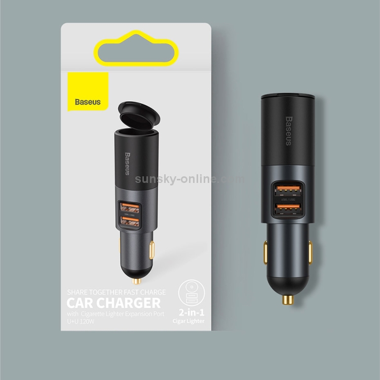 Baseus Share U+U 120W Together Fast Charge Car Charger with Cigarette Lighter Expansion Port(Grey) Baseus Share U+U 120W Together Fast Charge Car Charger with Cigarette Lighter Expansion Port(Grey)