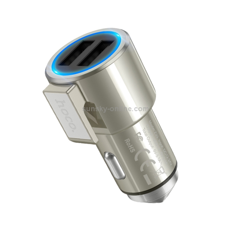 HOCO Z33 5V 3.1A Dual USB Interface Sword Multifunctional Metal Car Charger(Gold) HOCO Z33 5V 3.1A Dual USB Interface Sword Multifunctional Metal Car Charger(Gold)
