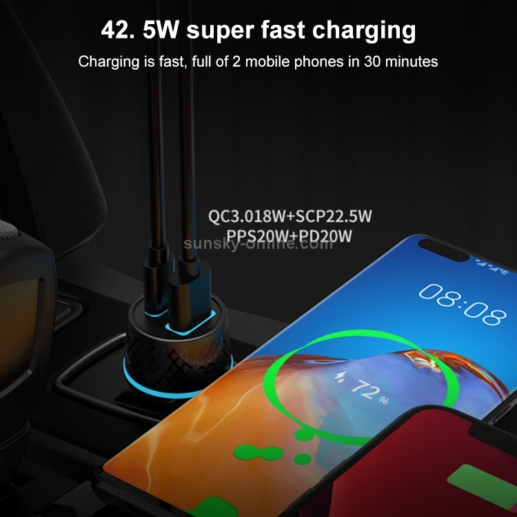 ACC-189 PD 20W + QC3.0 42.5W Dual Ports Fast Charging Car Charger (Black) ACC-189 PD 20W + QC3.0 42.5W Dual Ports Fast Charging Car Charger (Black)