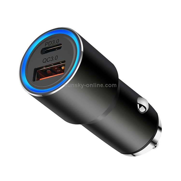 ACC-198 PD 20W + QC3.0 38W Dual Ports Metal Car Charger (Black) ACC-198 PD 20W + QC3.0 38W Dual Ports Metal Car Charger (Black)