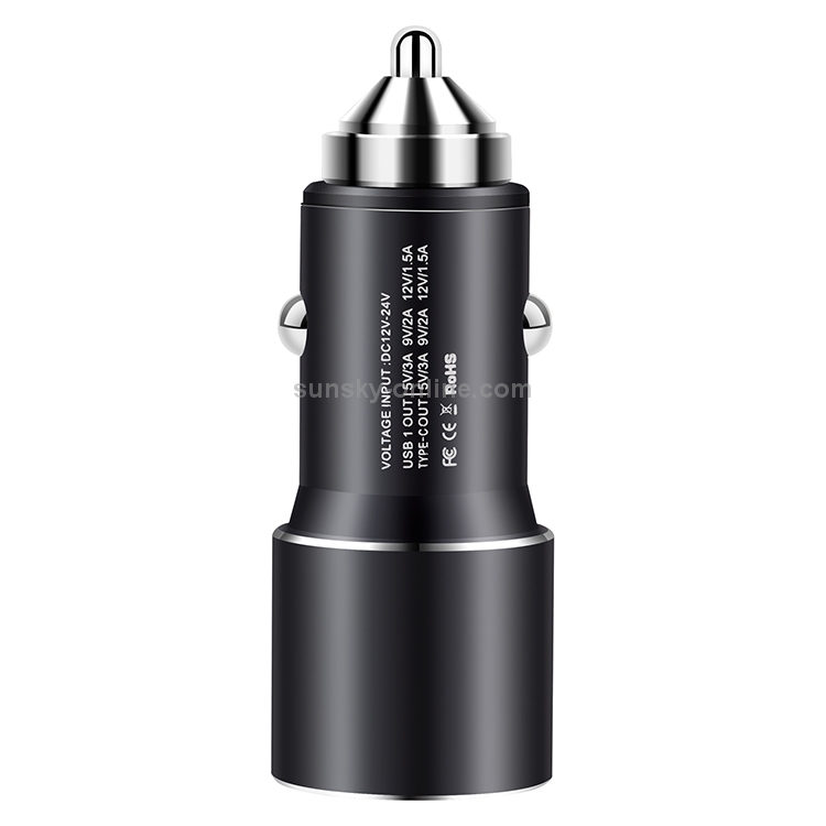 ACC-198 PD 20W + QC3.0 38W Dual Ports Metal Car Charger (Black) ACC-198 PD 20W + QC3.0 38W Dual Ports Metal Car Charger (Black)