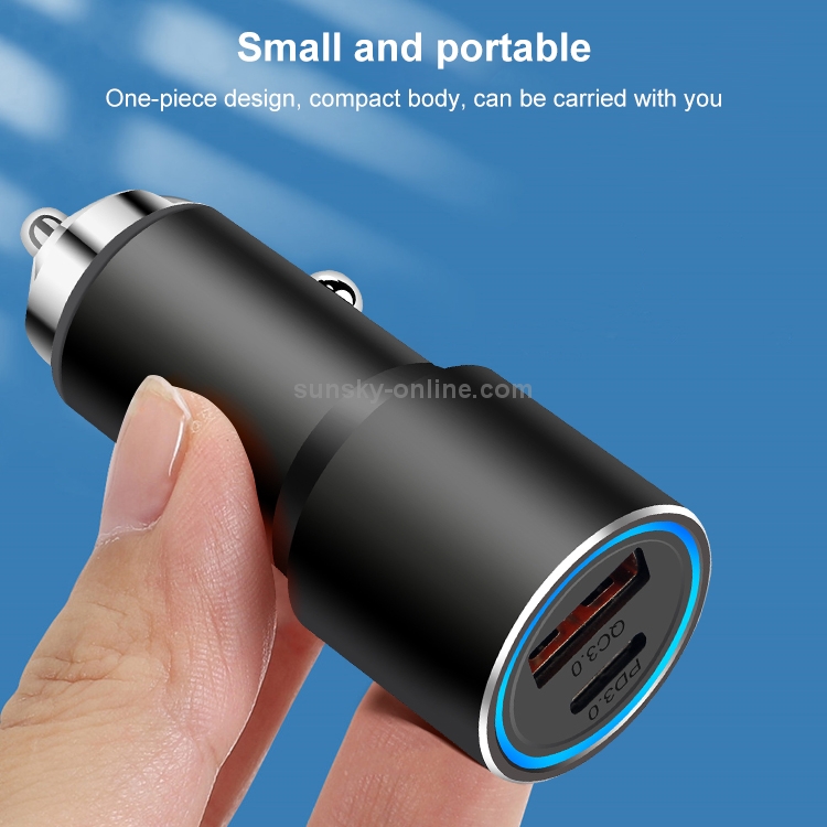 ACC-198 PD 20W + QC3.0 38W Dual Ports Metal Car Charger (Black) ACC-198 PD 20W + QC3.0 38W Dual Ports Metal Car Charger (Black)