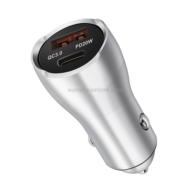 ACC-228 PD 20W + QC3.0 38W Dual Ports Metal Car Charger (Silver) ACC-228 PD 20W + QC3.0 38W Dual Ports Metal Car Charger (Silver)