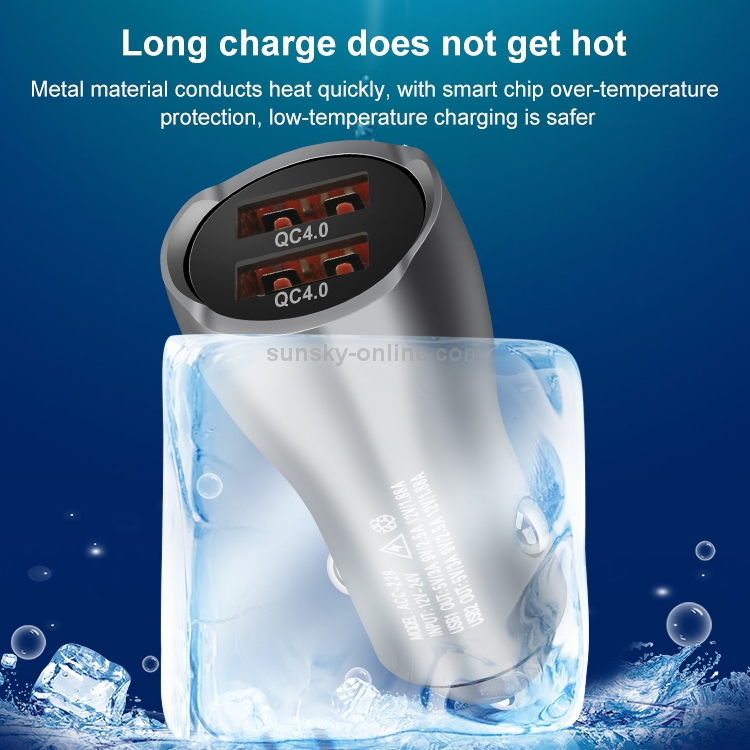 ACC-228 QC4.0 + QC4.0 45W Dual USB Metal Car Charger (Silver) ACC-228 QC4.0 + QC4.0 45W Dual USB Metal Car Charger (Silver)