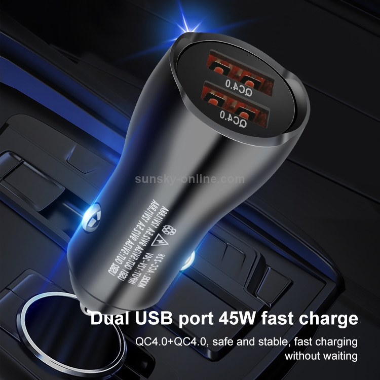 ACC-228 QC4.0 + QC4.0 45W Dual USB Metal Car Charger (Silver) ACC-228 QC4.0 + QC4.0 45W Dual USB Metal Car Charger (Silver)