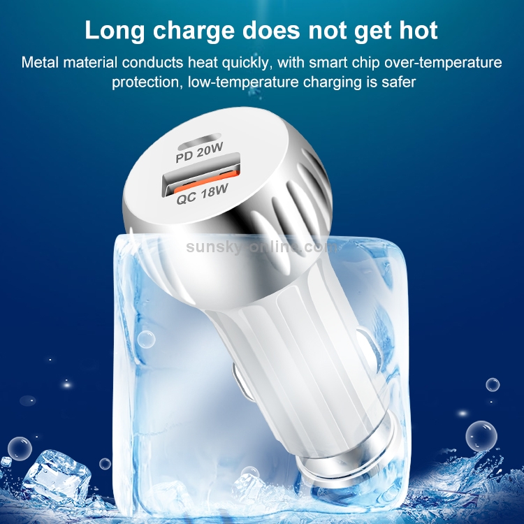 ACC-310 PD 20W + QC3.0 38W Dual Ports Fast Charging Car Charger (White) ACC-310 PD 20W + QC3.0 38W Dual Ports Fast Charging Car Charger (White)