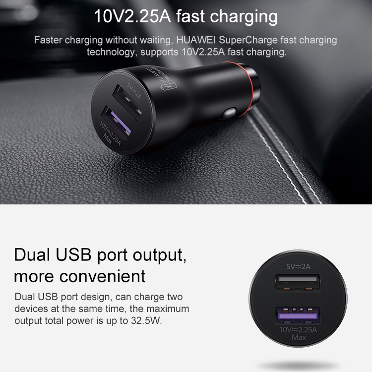 ต้นฉบับ Huawei CP36 Dual USB ชาร์จที่รวดเร็วซุปเปอร์ชาร์จรถ (สูงสุด 22 ...