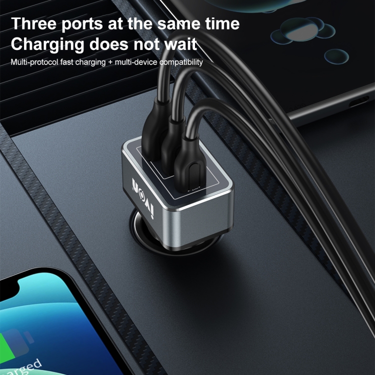IVON CC43 45W PD 3.0 Dual USB-C / Type-C + QC 3.0 USB Port Square Car Charger IVON CC43 45W PD 3.0 Dual USB-C / Type-C + QC 3.0 USB Port Square Car Charger