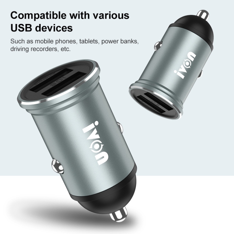 IVON CC37 15W 3.1A Dual USB Mini Car Charger + 1m USB to USB-C / Type-C Fast Charge Data Cable Set IVON CC37 15W 3.1A Dual USB Mini Car Charger + 1m USB to USB-C / Type-C Fast Charge Data Cable Set
