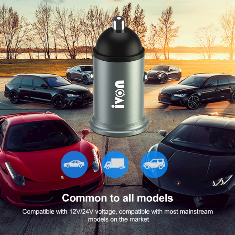 IVON CC37 15W 3.1A Dual USB Mini Car Charger + 1m USB to USB-C / Type-C Fast Charge Data Cable Set IVON CC37 15W 3.1A Dual USB Mini Car Charger + 1m USB to USB-C / Type-C Fast Charge Data Cable Set
