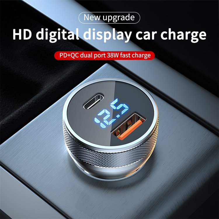 ACC-568 PD 20W USB-C / Type-C + USB Digital Display Fast Charge Car Charger (Black) - B1