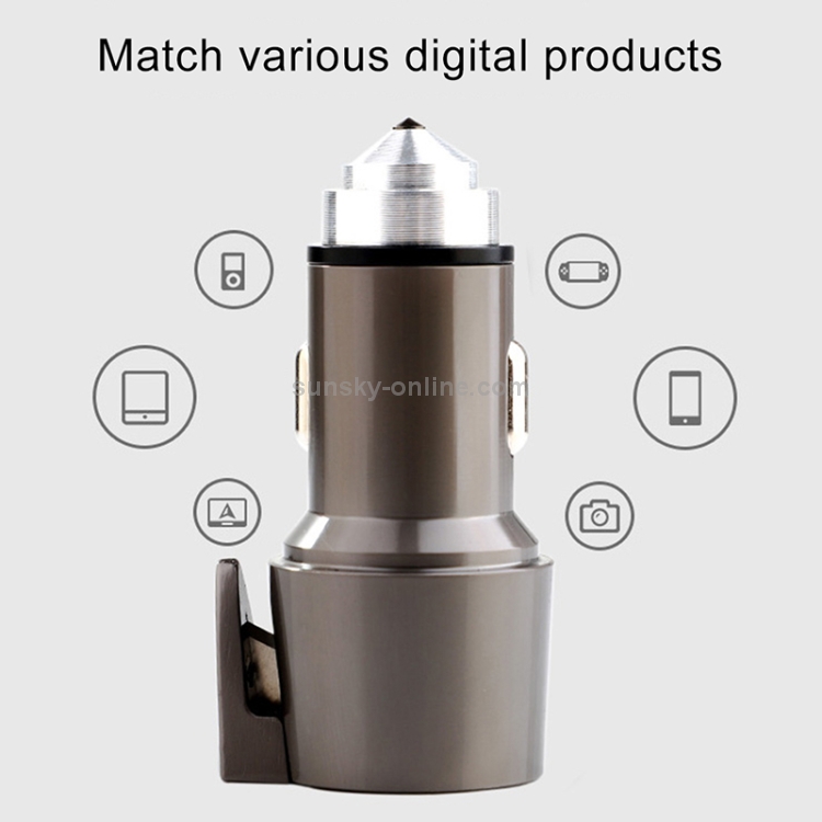 Car Multi-functional Dual USB Charger Adapter PD Fast Charger with Safety Hammer Car Multi-functional Dual USB Charger Adapter PD Fast Charger with Safety Hammer