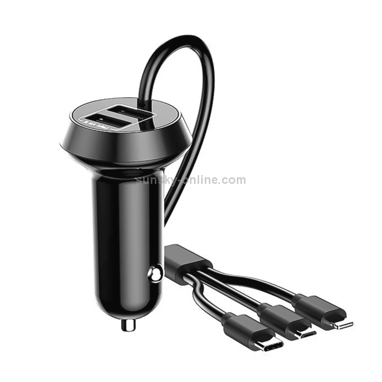 Universal Car 3 in 1 Quick Charger Dual Port USB Charger Power Outlet Adapter, Cable Length: 55cm Universal Car 3 in 1 Quick Charger Dual Port USB Charger Power Outlet Adapter, Cable Length: 55cm