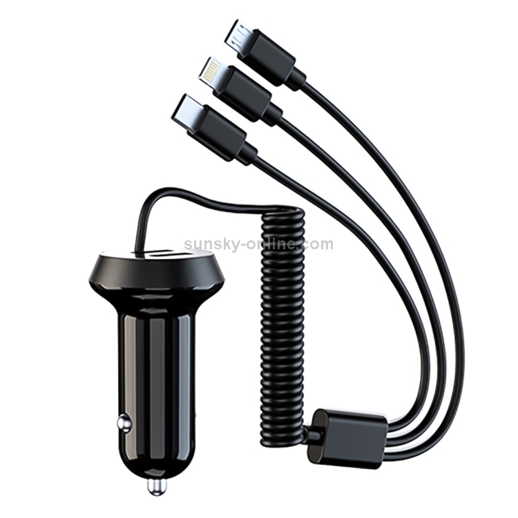 Universal Car 3 in 1 Quick Charger Dual Port USB Charger Power Outlet Adapter, Cable Length: 55cm Universal Car 3 in 1 Quick Charger Dual Port USB Charger Power Outlet Adapter, Cable Length: 55cm