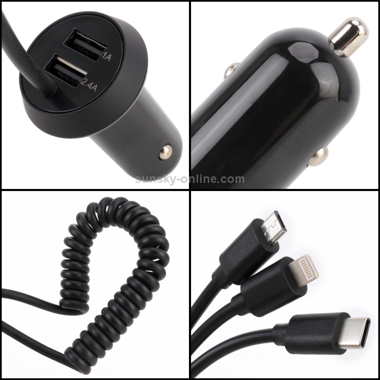 Universal Car 3 in 1 Quick Charger Dual Port USB Charger Power Outlet Adapter, Cable Length: 55cm Universal Car 3 in 1 Quick Charger Dual Port USB Charger Power Outlet Adapter, Cable Length: 55cm
