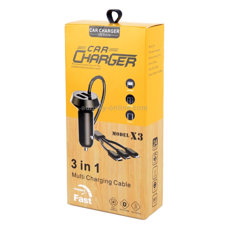 Universal Car 3 in 1 Quick Charger Dual Port USB Charger Power Outlet Adapter, Cable Length: 55cm Universal Car 3 in 1 Quick Charger Dual Port USB Charger Power Outlet Adapter, Cable Length: 55cm