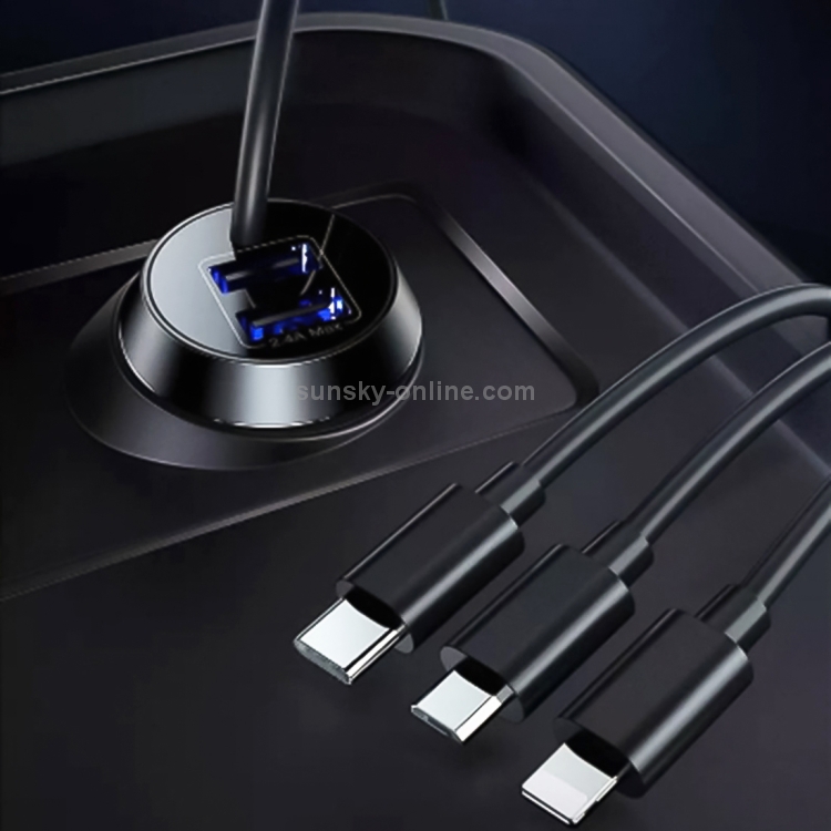 Universal Car 3 in 1 Quick Charger Dual Port USB Charger Power Outlet Adapter, Cable Length: 55cm Universal Car 3 in 1 Quick Charger Dual Port USB Charger Power Outlet Adapter, Cable Length: 55cm