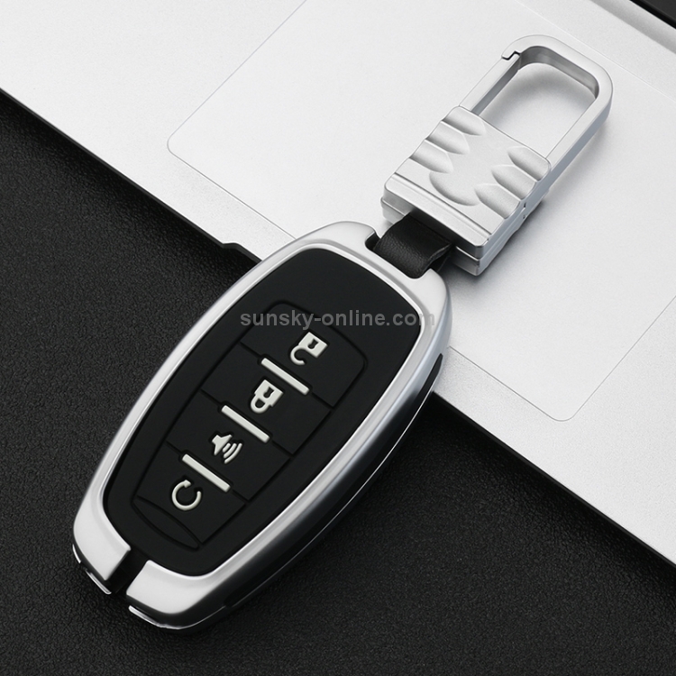 Coque de protection pour clé en alliage de zinc tout compris pour voiture  lumineuse pour Haval D Style Smart 4 boutons (argent)