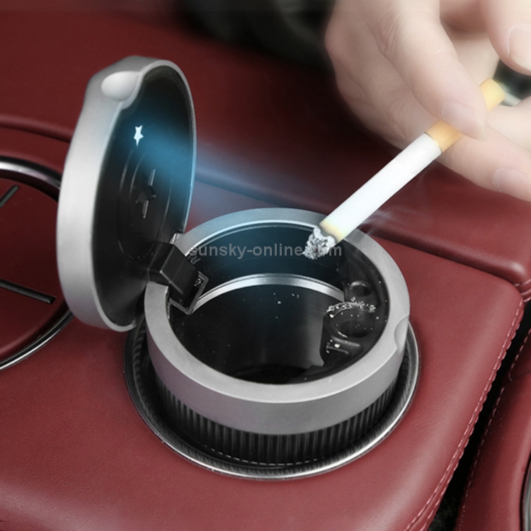 Multifunktions-tragbarer kreativer LED-Auto-Zigaretten-Aschenbecher- Aschenbecher mit Deckel (Silber)