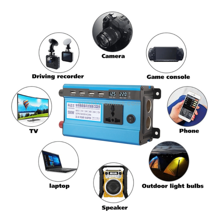 Carmaer 24V to 220V 500W Double Cigarette Lighter Car Double Digital