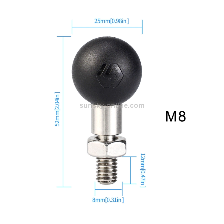 Support à boule 25 mm et vis M8 pour éclairage
