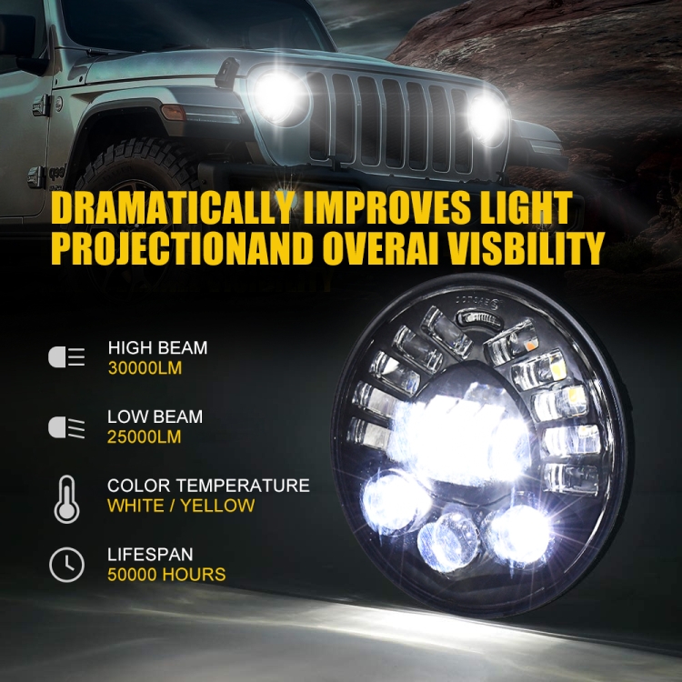 Lampes de phare LED de gradient de la matrice de voiture de 7 pouces pour  la jeep Wrangler