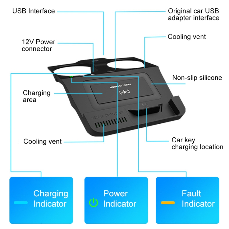 HFC-1016 Car Qi Standard Wireless Charger 10W Quick Charging for BMW M5 2018-2021, Left and Right Driving HFC-1016 Car Qi Standard Wireless Charger 10W Quick Charging for BMW M5 2018-2021, Left and Right Driving
