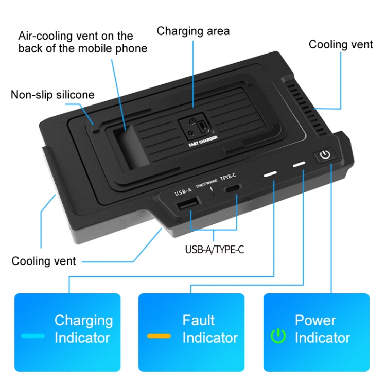 HFC-1022 Car Qi Standard Wireless Charger 15W Quick Charging for Mercedes-Benz GLE 2020-2022, Left and Right Driving HFC-1022 Car Qi Standard Wireless Charger 15W Quick Charging for Mercedes-Benz GLE 2020-2022, Left and Right Driving
